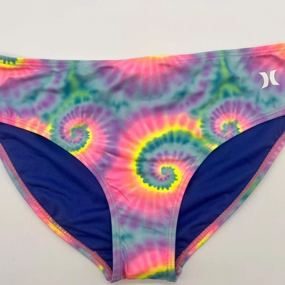 NWT Hurley Flounce 2 Piece Set Bikini XL Girls Multi Tie Dye w/ Spirals